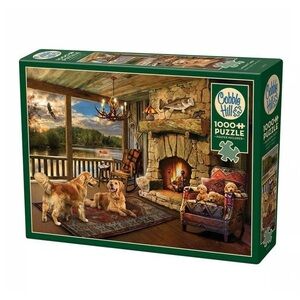 Cobble Hill 1000 Piece “ Lakeside Cabin” Golden Retriever Puzzle
